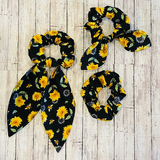 Sunflower & Bees Scrunchies with Tails