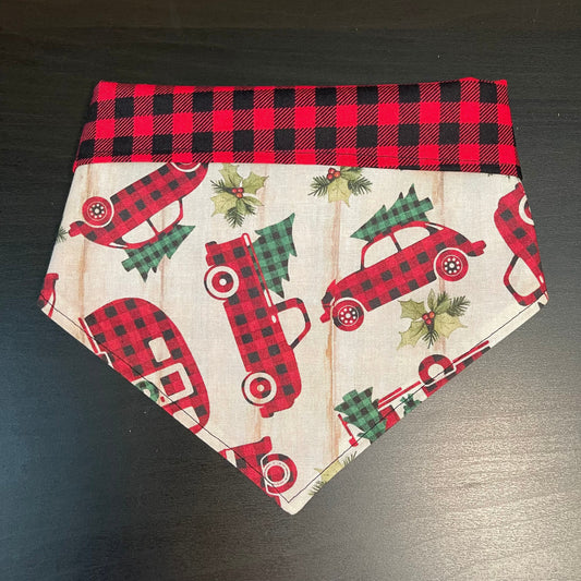 Christmas Trucks Plaid Tie & Snap Bandana